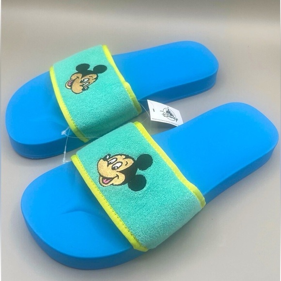 Disney MICKEY MOUSE Blue & Green Slip-On Slide Sandals Size Men’s 7, Women’s 9 - Picture 3 of 7